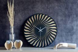 Wood & Felt Clock - Modern Unique Wall Decor, Round Black Large Farmhouse Style Oversized Clock, First Home Gift - thumbnail 1