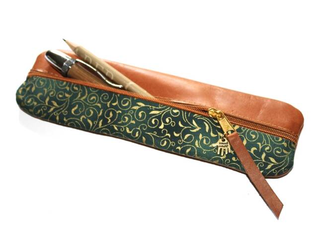 Brown Gold Pencil Case Leather & Fabric Elegant Brown Gold Leather & Fabric Pencil Case - image 1