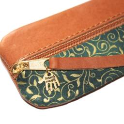 Brown Gold Pencil Case Leather & Fabric Elegant Brown Gold Leather & Fabric Pencil Case - thumbnail 2
