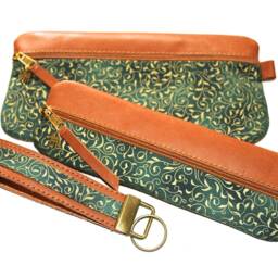 Brown Gold Pencil Case Leather & Fabric Elegant Brown Gold Leather & Fabric Pencil Case - thumbnail 4