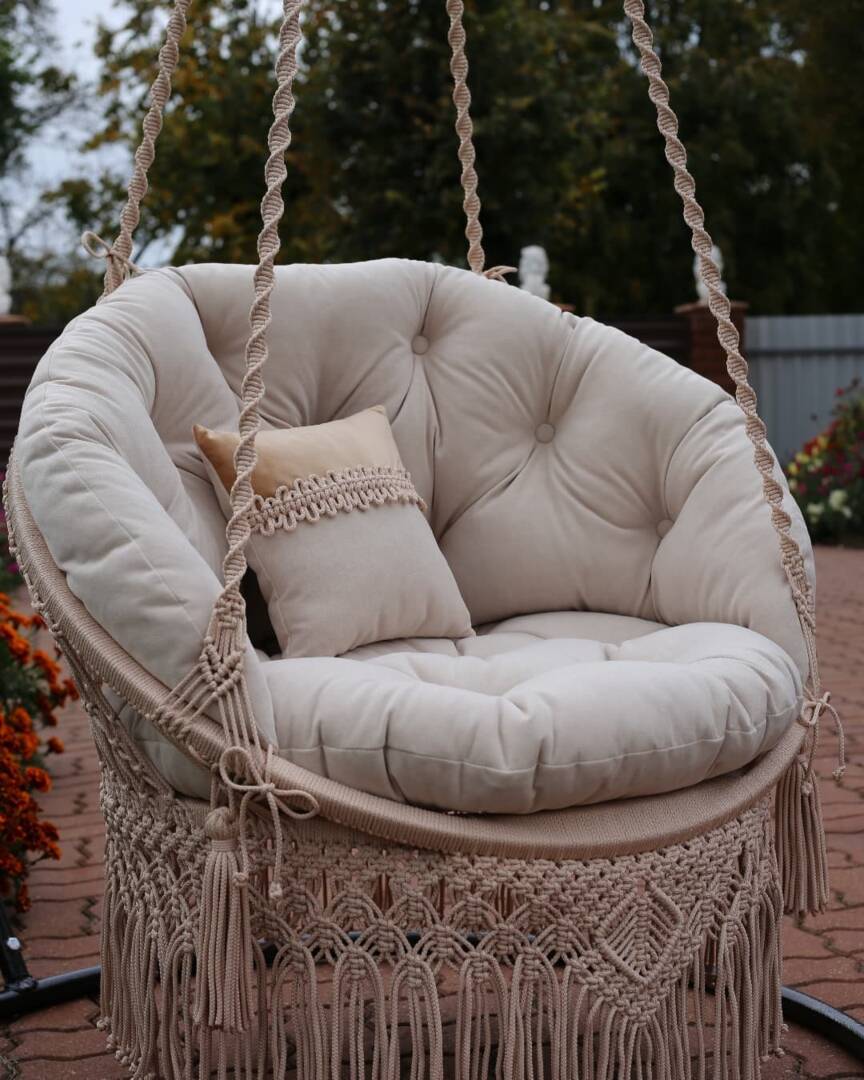 Macrame Swing Hanging Chair Cushions Beige Sling Hammock Chair