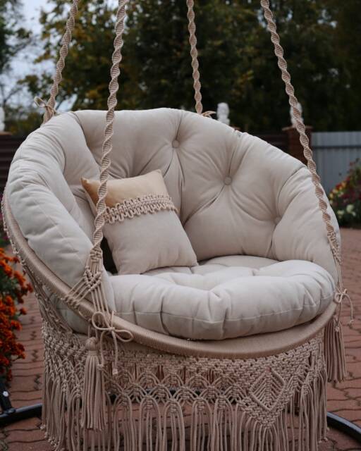 Macrame Hammock Chair, Round Swing, Hanging Cotton Swing Handmade