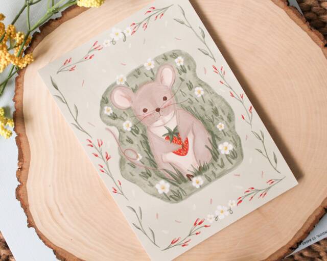 Cute Prairie Mouse - 5 X 7 Fine Art Print 8 10 Cottagecore Wall Illustration Kawaii - image 1