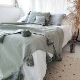 Moroccan Blanket, Pom Blankets Bed Spread Moroccan Throw Blanket Cotton Bedding Berber Decor - thumbnail 2