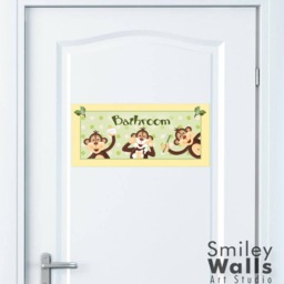 Monkeys Wall Decal For Kids Bathroom Decor, Art, Prints Stickers, Door Sign Bthroom - thumbnail 2
