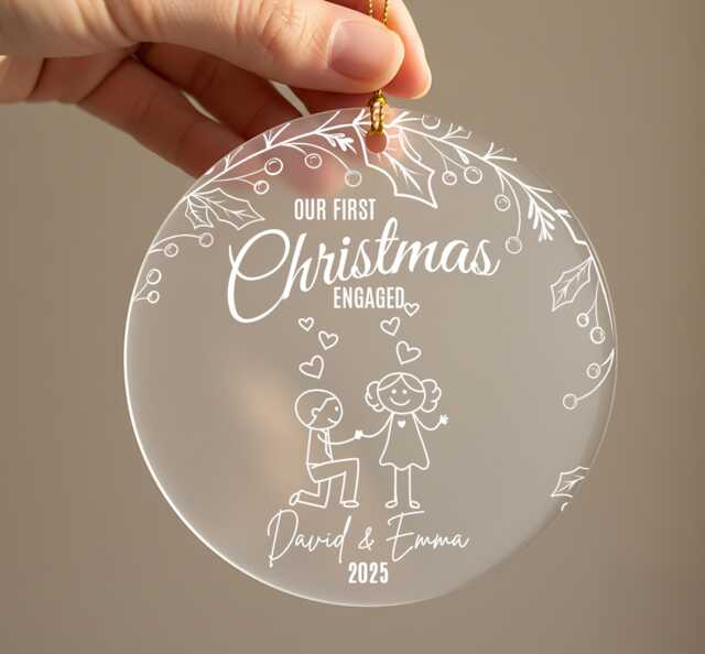 Personalized First Christmas Engaged Ornament, Personalised Couple Names Bauble, Engagement Decoration 2025 - image 1