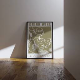 Drink Wine Eat Cheese, Cheese & Wine, Snacks, Bottle Of Kitchen Art, Wall Art - thumbnail 3