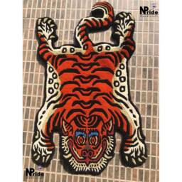 Tibetan Tiger Wool Rug Hand Tufted 2x3Ft Orange Nepal - Buddhist Meditation Rectangle Carpet - thumbnail 3