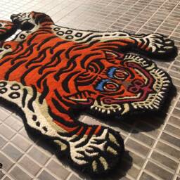 Tibetan Tiger Wool Rug Hand Tufted 2x3Ft Orange Nepal - Buddhist Meditation Rectangle Carpet - thumbnail 2