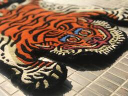 Tibetan Tiger Wool Rug Hand Tufted 2x3Ft Orange Nepal - Buddhist Meditation Rectangle Carpet