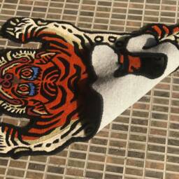 Tibetan Tiger Wool Rug Hand Tufted 2x3Ft Orange Nepal - Buddhist Meditation Rectangle Carpet - thumbnail 4