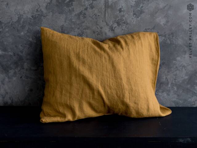 Cinnamon Linen Pillow Case - Washed Mustard Brown Pillow - Honey Standard, Queen, King Sizes - image 1