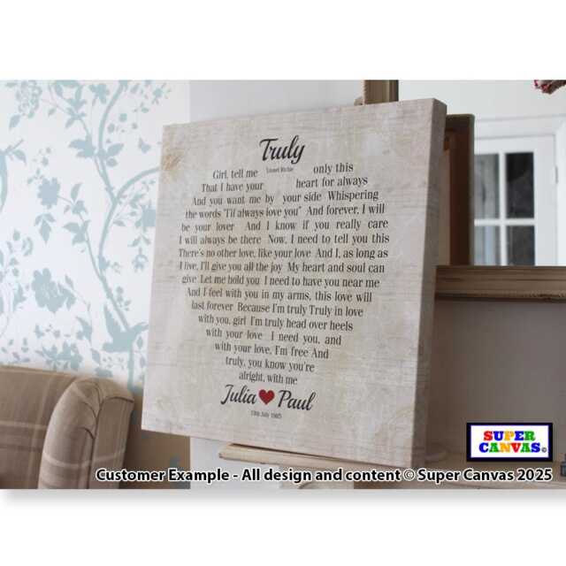Valentines Day Heart Song Lyrics Custom Love Music Wall Art Framed Canvas Print Boyfriend Girlfriend Husband Wife Partner Gift - image 1