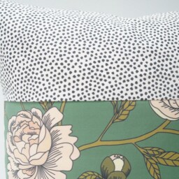 Patchwork Pillow Cover 20x20 - Vintage Green Floral Peonies, Black Dots - thumbnail 3