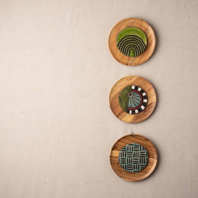 Wall Art Set Of 3 - Boho Decor Handmade Ceramic & Mosaic Tile Made To Order Deep Framed - image 1