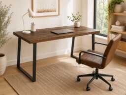 Reclaimed Wood Desk With UK-Made Trapezium Legs - Solid Oak Bracing Rustic Industrial Home Office Handmade in The UK