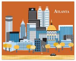 Atlanta Skyline Art Print, Map, Wall Art, Nursery Print, Peach Gift, Loose Petals City Style E8-O-At - thumbnail 1
