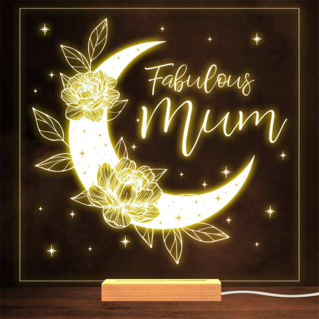 Mum Boho Crescent Moon Stars Flowers Mother's Day Personalised Gift Night Light - image 1