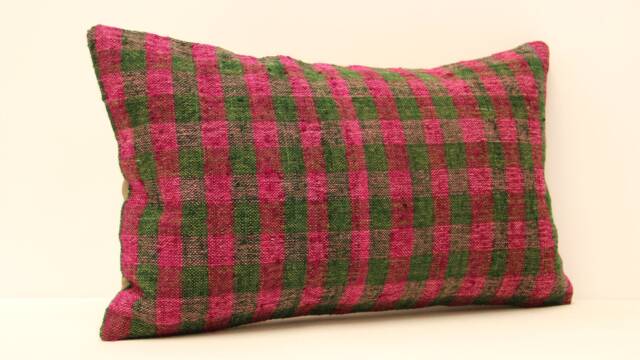 Vintage Turkish Kilim Lumbar Pillow Cover, 12x20 Wool Cushion - image 1