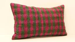 Vintage Turkish Kilim Lumbar Pillow Cover, 12x20 Wool Cushion