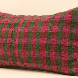 Vintage Turkish Kilim Lumbar Pillow Cover, 12x20 Wool Cushion - thumbnail 3