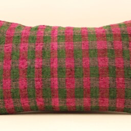 Vintage Turkish Kilim Lumbar Pillow Cover, 12x20 Wool Cushion - thumbnail 2