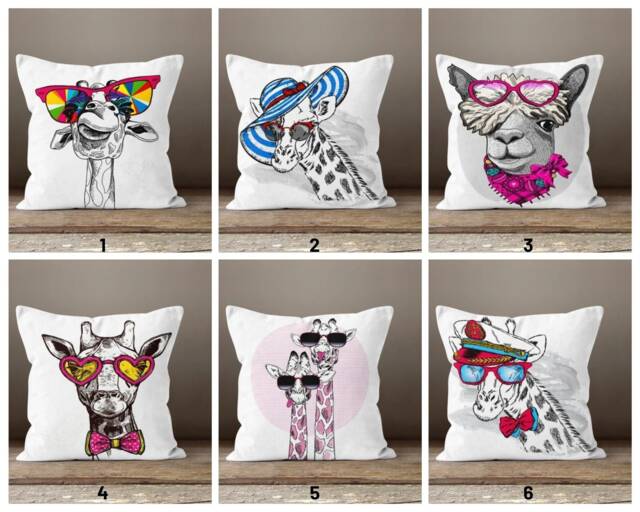 Giraffe Cushion Cover/Giraffe With Sunglasses Pillow Case/Giraffe Sofa Seat Case/Garden Patio Home Textile Throw Cover - image 1