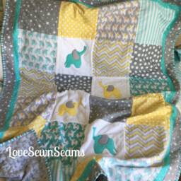 Elephant Quilt/Crib Quilt/Elephant Blanket/Modern Baby Quilt - thumbnail 2
