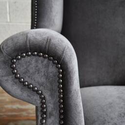 British Handmade Vintage Slate Grey Velvet Chesterfield Highback Wing Chair - thumbnail 3