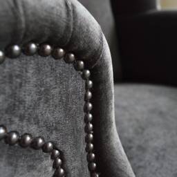 British Handmade Vintage Slate Grey Velvet Chesterfield Highback Wing Chair - thumbnail 4