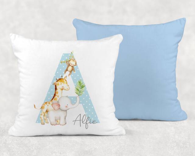 Personalised Velvet Initial Cushion, Jungle Nursery Decor, Kids Gift, 3 Colours - image 1