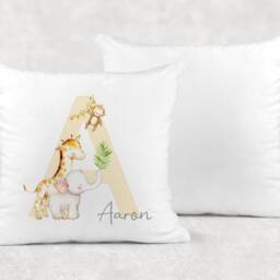 Personalised Velvet Initial Cushion, Jungle Nursery Decor, Kids Gift, 3 Colours - thumbnail 2