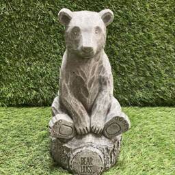 Concrete Bear Sitting On Stump Ornament Outdoor Garden Sculpture Frost Protected/D??cor Lumber Jack - thumbnail 2