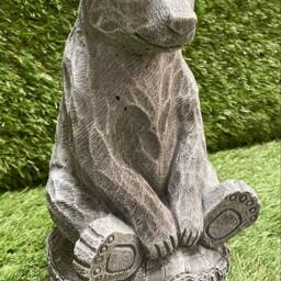Concrete Bear Sitting On Stump Ornament Outdoor Garden Sculpture Frost Protected/D??cor Lumber Jack - thumbnail 3