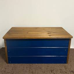 Farmhouse Solid Wood Ottoman Navy Blue Storage Chest - thumbnail 3