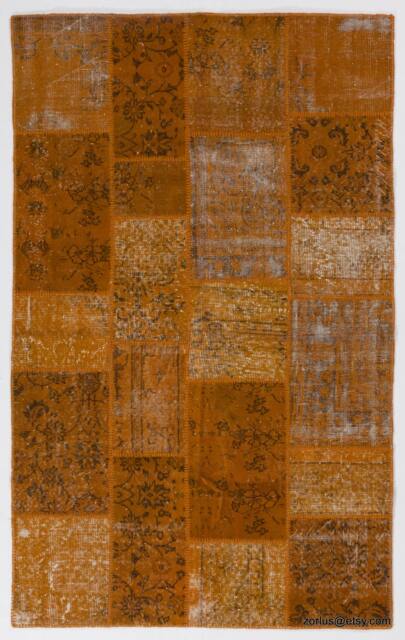 Orange Handmade Turkish Patchwork Rug - image 1