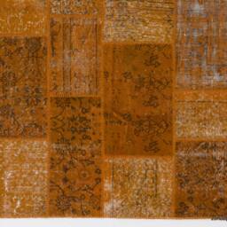 Orange Handmade Turkish Patchwork Rug - thumbnail 3