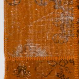 Orange Handmade Turkish Patchwork Rug - thumbnail 4