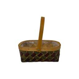 Green & Burgundy Lined Trug Basket With Handle H28 X L21 - Plant/Gift Hamper Crafts - thumbnail 1