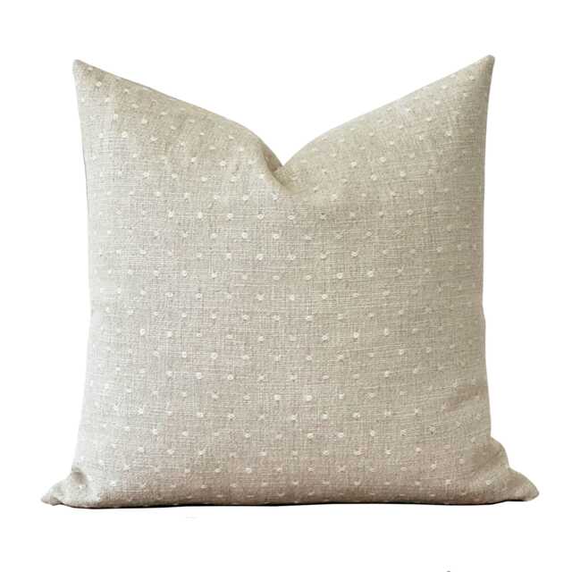 Neutral Polka Dot Linen Pillow Cover - Oatmeal Beige Decorative Cushion Farmhouse Minimalist Throw Textured Roman - image 1
