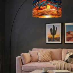 Handmade By Order Luxury Sunset in Desert Strained Glass Pattern On Velvet Drum Lamp Shade Pendant Light All Shapes & Sizes Ava - thumbnail 2