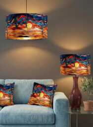 Handmade By Order Luxury Sunset in Desert Strained Glass Pattern On Velvet Drum Lamp Shade Pendant Light All Shapes & Sizes Ava - thumbnail 1