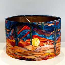 Handmade By Order Luxury Sunset in Desert Strained Glass Pattern On Velvet Drum Lamp Shade Pendant Light All Shapes & Sizes Ava - thumbnail 3