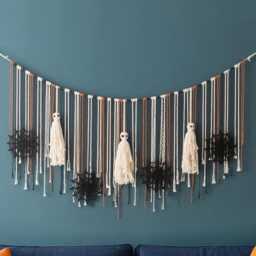 Spooky Halloween Macrame Garland - Ghost & Spider Web Wall Accent For Fall Decor U14 - thumbnail 1