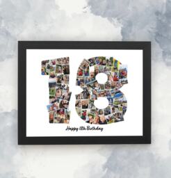 18Th Photo Picture Collage, Print & Framed, Number Collage Gift, Birthday Gift For Boy & Girl, Landmark Birthdays - thumbnail 1