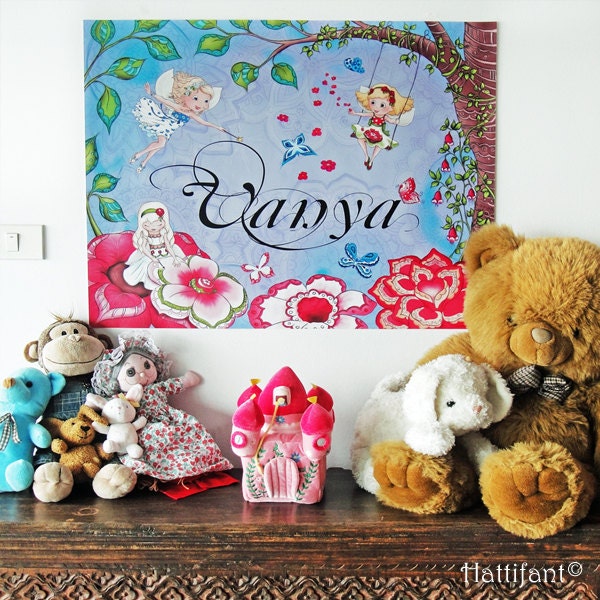 Baby Girl Nursery Wall Decal Personalized Name D??cor Art Print Fairies Nature & Butterflies - image 1