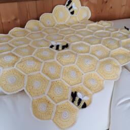 Crocheted Honeycomb Baby Blanket Fleece Lined, Hexagon Bee Farmer Gift, For Babies, Keeper Blanket, Shower Gift - thumbnail 2