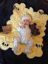 Crocheted Honeycomb Baby Blanket Fleece Lined, Hexagon Bee Farmer Gift, For Babies, Keeper Blanket, Shower Gift - thumbnail 1