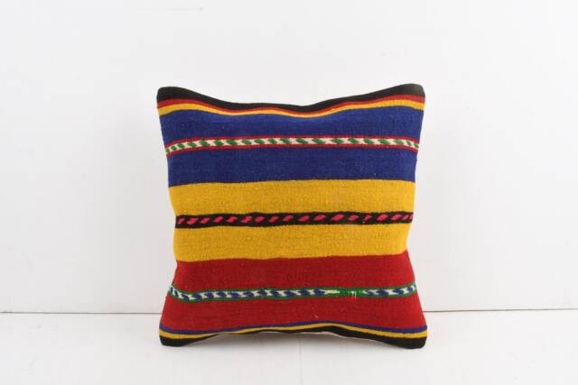 Handwoven Turkish Kilim Pillow Cover Bohemian Throw - 16x16 - image 1