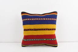 Handwoven Turkish Kilim Pillow Cover Bohemian Throw - 16x16 - thumbnail 1
